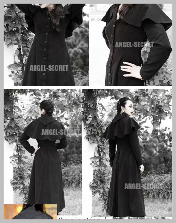 Černý dlouhý gothic kabát ANGEL